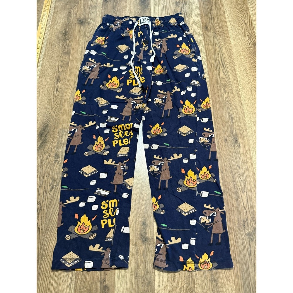 Lazy One Pants Men's Size Small Navy Sleepwear Pants Tie Waist Camping PJ Moose